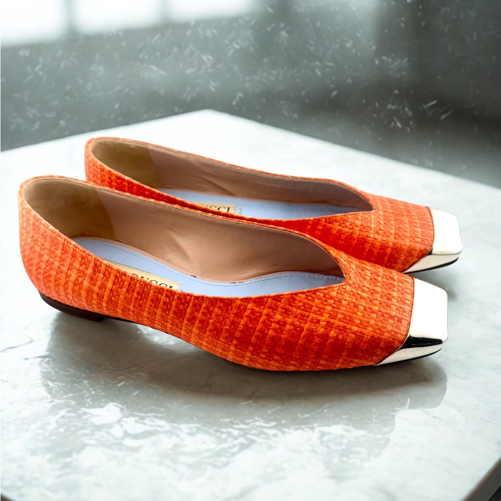 Emilio Pucci Vibrant Orange Weave Ballet Flats with Silver Toe Accents